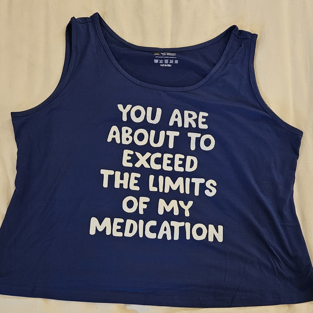 Blue Tank Top with Bold White Text